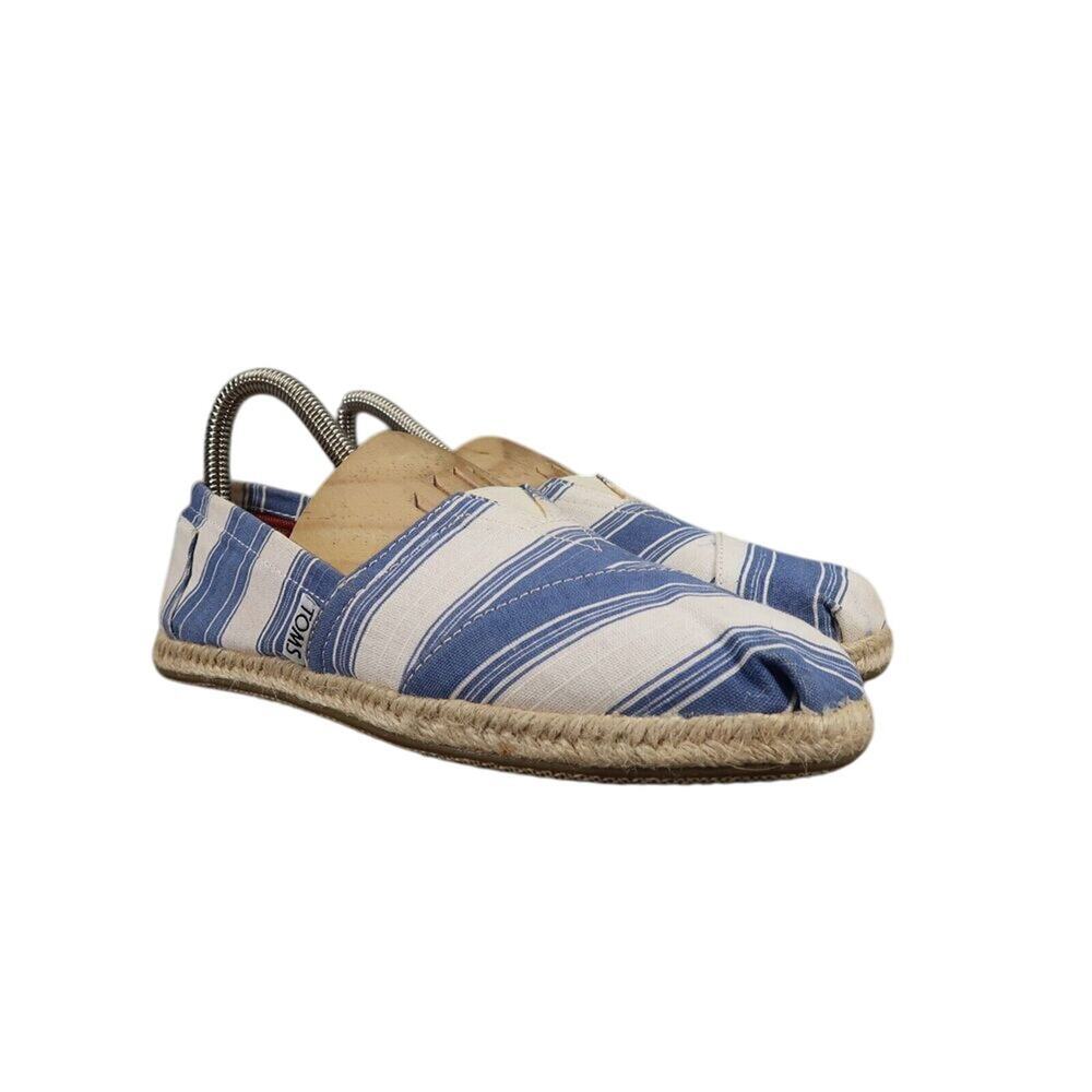 Toms Shoes Womens 6 Flats Slip On Casual Fashion Alpargata Sneaker Blue Stripes
